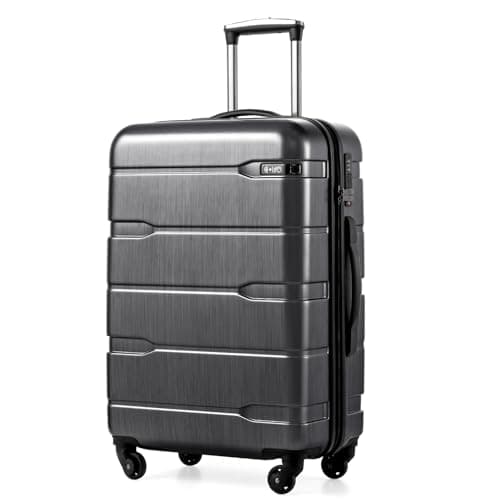 Coolife Medium Checked Luggage Hardside PC+ABS Suitcase with TSA Lock, Lightweight Rolling Carry On with Spinner Wheels(Charcoal, 24in) - Image 1