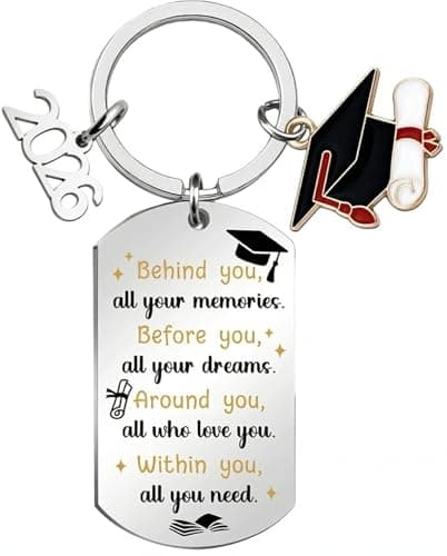 Hyloxs 2026 Graduation Keychain, Bulk Party Favors Souvenir for High School and College Students, Inspirational Gift for Him or Her (Silver-With You)