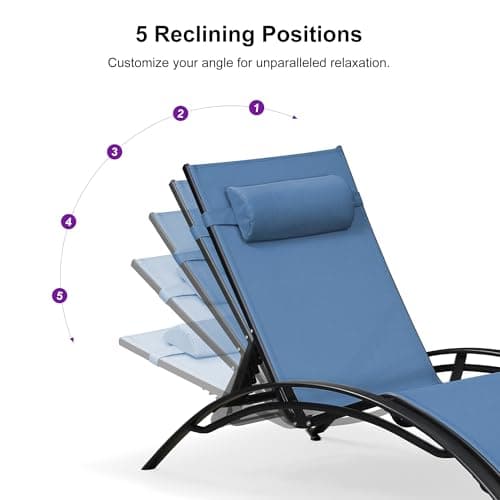 PURPLE LEAF Patio Oversized Chaise Lounge Chair Set with Side Table Pool Adjustable Recliner Chairs for Outside Beach Outdoor Sunbathing Tanning Poolside Lounger Chair, Indigo - Thumbnail 6