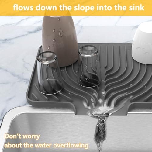 Silicone Drying Mat for Kitchen Counter , Dish Drying Rack Matt with Built in Drain, Small Dry Mats for Dishes Drying Pad for Kitchen Counter (14.6×11inch, gray) - Thumbnail 3