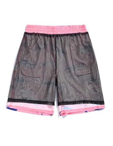 ZAFUL Mens Swim Trunks with Compression Liner Stretch Beach Shorts Quick Dry with Pockets Board Shorts Pink-Blue Shark XL - Thumbnail 4