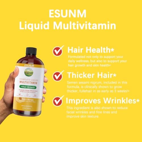 ESUNM Complete Liquid Multivitamin + Hair Growth, Promotes Energy Metabolism& Skin and Hair Function| Vitamin C D | B Vitamins | Help to Thicker Hair, Wrinkles, Fine Lines, Skin Care - Thumbnail 2