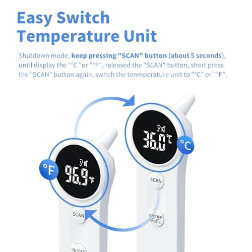Boncare Ear and Forehead Thermometer, 2X Accuracy Infrared Digital Thermometer for Adults and Kids, 1 Second Reading, No Touch Baby with Fever Alarm - Thumbnail 3
