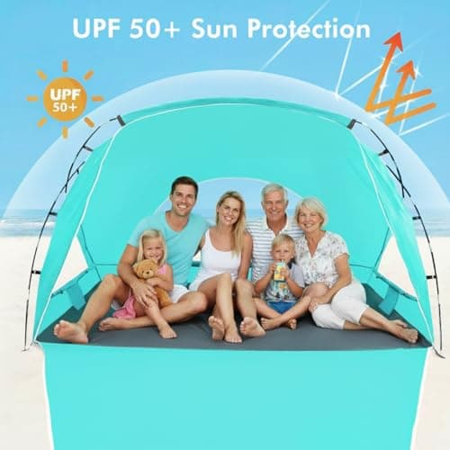Beach Tent, Portable Sun Shelter for 2/3/4/6-8 Person with UPF 50+ UV Protection, Easy Setup Waterproof Beach Shade Canopy Cabana for Family Outdoor and Picnics, Fishing with Carrying Bag - Thumbnail 6