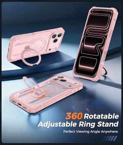 FNTCASE for iPhone 17 Pro-Max Case: [360 Spin Magnetic Ring Kickstand] [Compatible for MagSafe] [Screen Protector] Heavy Duty Military Grade Protection Protective Phone Case with Stand Pink - Thumbnail 4