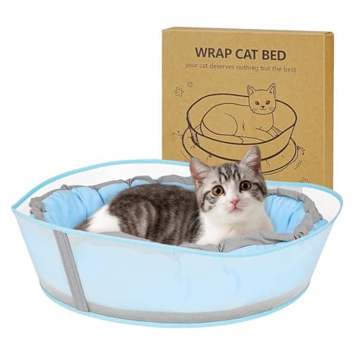 Cat Beds for Indoor Cats, Round Dog Bed for Small Dogs, Puppy, Kitten -Soft Plush Washable Cat Bed Calming with Protective Shield (Blue，18 Inches) - Image 1