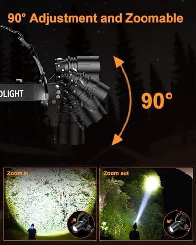 SKYFIRE Rechargeable Headlamp 3000 Lumens Motion Sensor, LED Super Bright Head lamp with 7500mAh Battery, Zoomable 13 Modes 90° Adjustable Waterproof Head Light for Running Cycling Camping Hiking - Thumbnail 5
