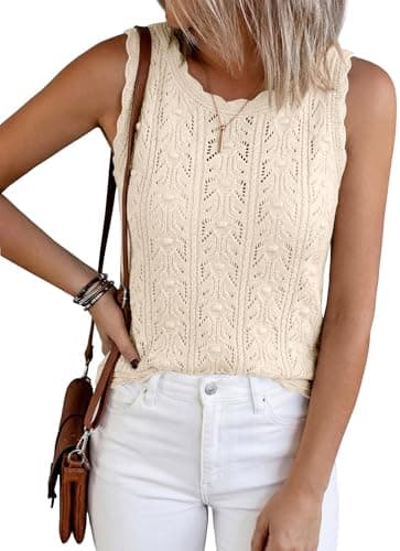 BTFBM Crochet Tank Tops for Women Sleeveless Loose Sweater Vest Top Summer Spring 2026 Cover Ups Beach Vacation Clothes(Beige, XX-Large) - Image 1
