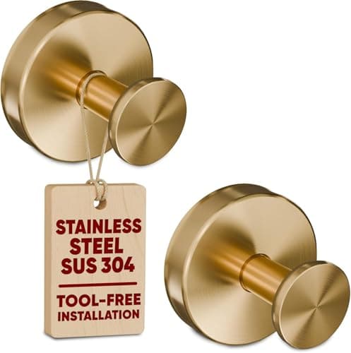 Suction Cup Hooks for Shower 2 Pcs - Gold Shower Hooks, Quick-Mount Rustproof Gold , Kitchen, Glass Door, Mirror, Tile, Removable Suction Towel Hook That Holds up to 11Lbs for Loofah, Bath Robe, Towel - Image 1