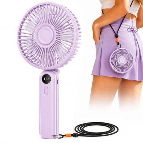Portable Handheld Fan, 10000mAh Rechargeable Personal Fan for 40H, 6-Inch Ultra Quiet Foldable Hand Fan, 5-Speed Gentle Airflow Battery Operated Fans for Travel Outdoor Lash Makeup Gifts for Women