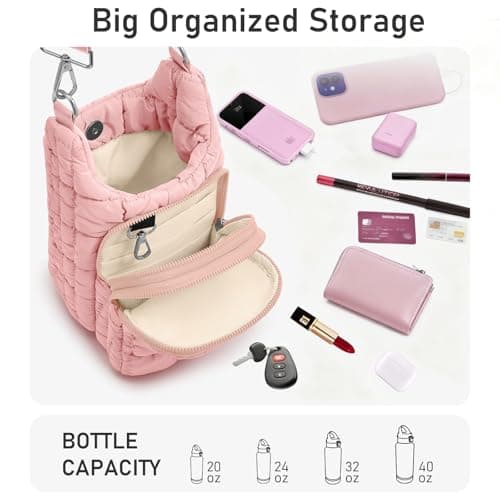 WOOMADA Water Bottle Holder RFID Crossbody Bag for Women, Ideal for Walking, Hiking, Cycling(pink) - Thumbnail 3