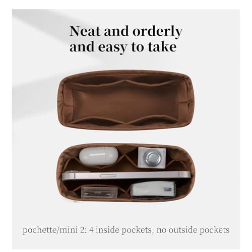 Women's Purse Organizer Insert - Satin & Lightweight Fabric with Inside Pockets, Portable for Commute, Travel, Shopping, and Evening, Multicolor Options, Fits for Kelly Mini II(Gold, Mini II) - Thumbnail 3