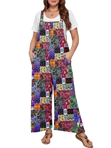 AusLook Plus Size Jumpsuits for Women Adjustable Straps Wide Leg Overalls Casual Loose with Pockets - Image 1