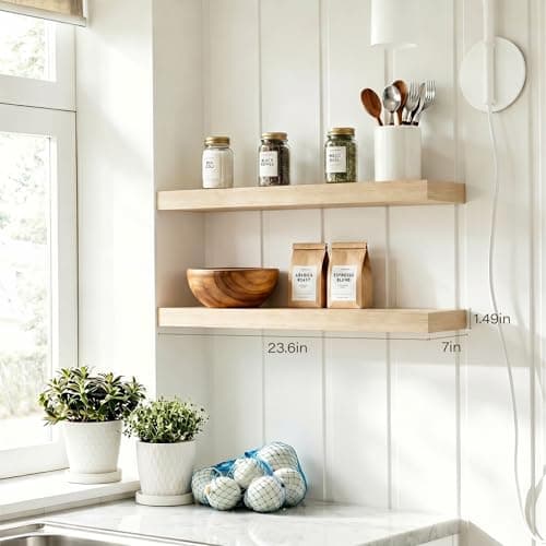 Modcraft Floating Shelves for Wall 24 Inch (Set of 2), 7.1" Deep Wide Wall Mounted Shelf for Bathroom Organizer Over Toilet, Modern Wood Storage Shelving for Bedroom Kitchen Living Room, Oak - Thumbnail 4