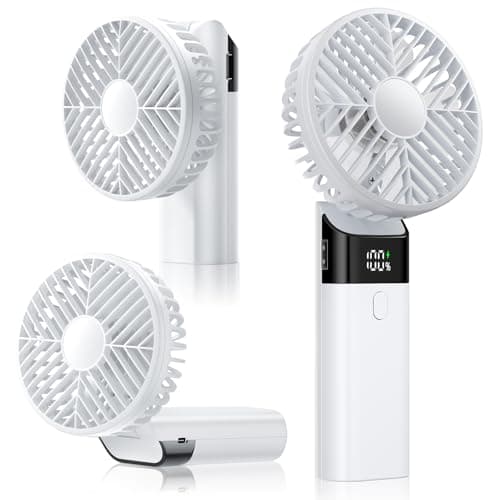 HAWANA Portable Handheld Fan, High Speed mini handheld fan with LED Display, travel fan 180° Foldable Desk Fan with Base, 5 Speed small fan for Outdoor Activities, Travel, Beach, White