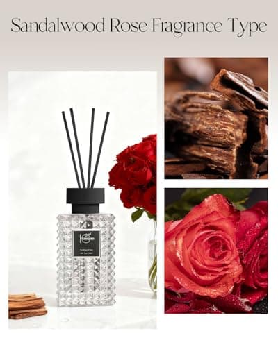 Hazioglen Reed Diffuser Set, Sandalwood Rose Scented Home Fragrance Air Freshener for Bathroom Shelf Decor, 5.07 fl oz/150ml Essential Oil with Sticks - Thumbnail 6