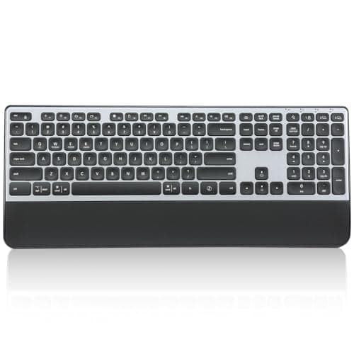 CITLLA Wireless Keyboard, Rechargeable Full Size Multi-Device Bluetooth Keyboard with Wrist Rest, 3-Level Backlit, for Computer, Laptop, Tablet, Smartphone, Office,（US Layout）