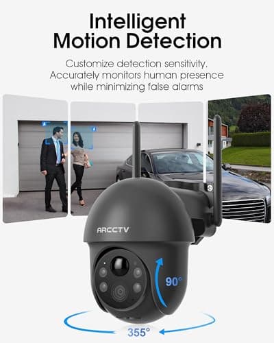 ARCCTV Security Cameras Wireless Outdoor Solar, 4MP 360° View Battery Powered Outdoor Camera, Night Vision with Light, 2-Way Audio, PIR Motion Sensor, 2.4G/5G Dual Band WiFi, SD/Cloud Storage, Grey - Thumbnail 3