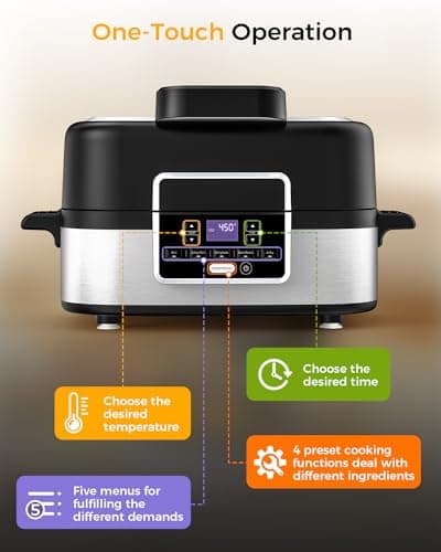 Joy Pebble Indoor Grill with Air Fry, 5-IN-1 Electric Smart Air Fryer Grill Combo, Stainless Steel with Air Grill, Air Fryer, Roast, Bake, Dehydrate, Beef & Fries, 5QT Large Capacity Smokeless, Black - Thumbnail 5