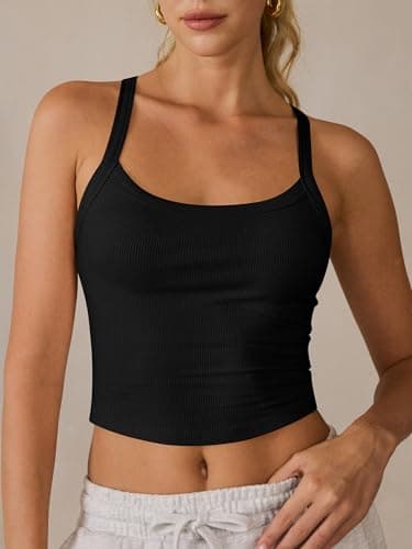 ANRABESS Women's Sleeveless Crop Tops, Soft Ribbed Y Back Tank Tops, Summer Camisole for Going Out, Athletic, Gym and Workout Black Small - Thumbnail 2