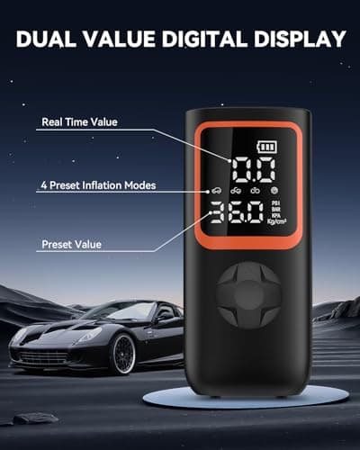 KOLTGOO Tire Inflator Portable Air Compressor - 150PSI Cordless Air Pump for Car Tires with Pressure Gauge & LED Light, 3X Faster Inflation Electric Air Compressor for Car Bikes, Motorcycle, Ball - Thumbnail 5