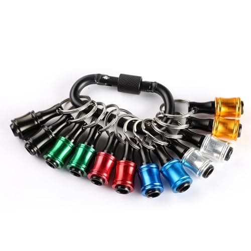 Katerk 12pc Portable Bit holder Key chain, 1/4 inch Hex Shank Screwdriver Bit Clip for Impact Driver Drill Bit Extension Nut Driver W/Black Carabiner, Quick Release Lightweight Drill Screw Adapter - Image 1