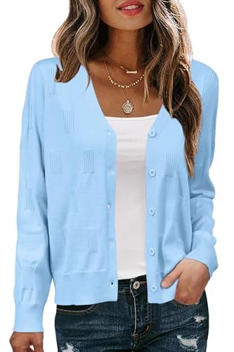 Arach&Cloz Cardigan Sweaters for Women Long Sleeve Summer Fall Lightweight Shrug Knit Sweater Tops Trendy Clothing Jacket Cozy Clouds Light Blue XXL - Image 1