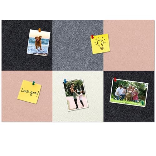 HULAVO Square Felt Cork Bulletin Board Tiles, Self Adhesive DIY Felt Pin Board for Wall 30" x 20" with 35 Pushpins for Office School Home Wall Decor Stickers Memos Photos Display (Camel & Grey)
