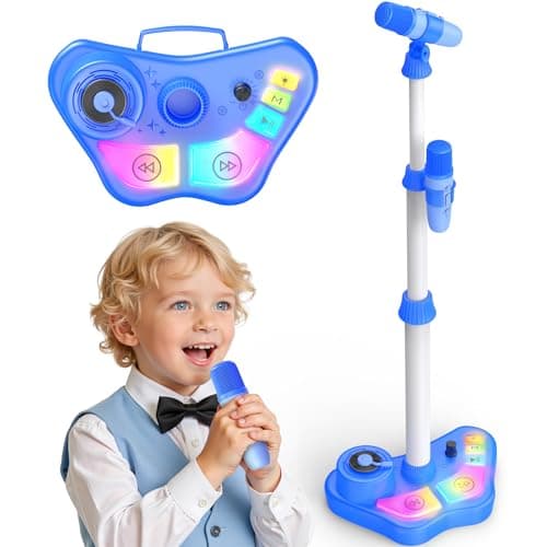 Kids Karaoke Machine Toy with Stand for Boys Age 3-8, Rechargeable Karaoke Microphone with 2 Wireless Mic & LED Lights, 3 4 5 6 7 8 Year Old Boy Girl Bluetooth Speaker Party Toys Toddler Birthday Gift