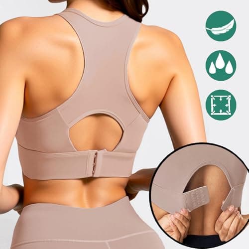 BaseTry Adjustable Strap Racerback Sports Bras for Women - Padded Seamless High Support Bra for Workout Gym Yoga Large Bust (US, Alpha, Medium, Regular, Regular, Pink) - Thumbnail 4