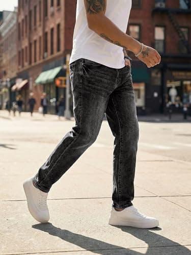 JMIERR Men's Slim Fit Stretch Tapered Leg Skinny Jeans, Casual Cotton Comfort Flexible Denim Pants for Men with 5 Pockets, 34W*30L, Gray - Thumbnail 2