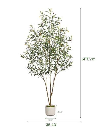 LuceAlberi Artificial Olive Tree 6FT - Tall Faux Olive Trees Indoor with Planter&Cotton Basket, Large Fake Olive Plants Realistic Branches Natural Wood Trunk and Fruits for Home House Office Decor - Thumbnail 3