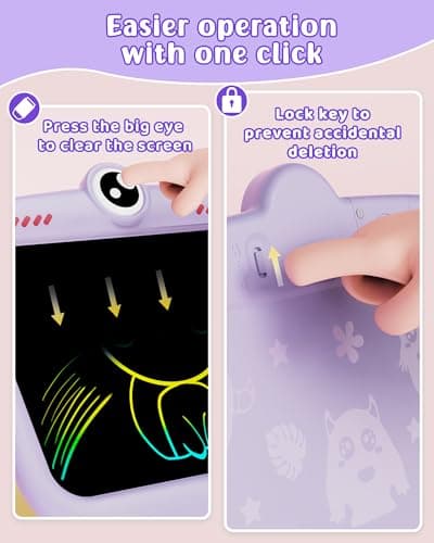 TEKFUN LCD Writing Tablet Doodle Board - 8.5 Inch Monster Colorful Erasable Drawing Pad - Kids Travel Essentials - Educational Toddler Toy for Ages 2-8 - Purple - Thumbnail 3