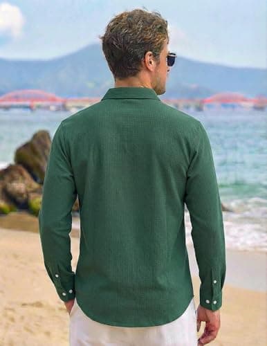 ZAFUL Vacation Men Shirt Mens Business Casual Shirts Slim Fit Business Casual Outfits Dark Green S - Thumbnail 4