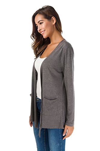 TownCat Womens Lightweight Cardigans Long Sleeve Open Front Casual Cardigan with Pockets (Gray, L) - Thumbnail 4