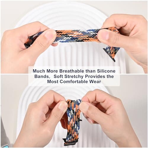 OMECKY Magnetic Braided Loop Band Compatible with Apple Watch Series 11 10 42mm 9 8 7 6 5 4 40mm 41mm for Women Men, Stretchy Nylon Elastic Sport Strap for iWatch SE 1/2/3, Y-Black White - Thumbnail 5