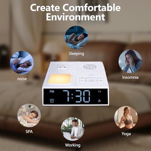 White Noise Sound Machine with Dual Alarm Clock - Soft Night Light 41 Non Looping Sounds USB Port Charger 3 Timers Memory Function 31 Adjustable Volume Sleep Sound Machine for Adult & Home Bedroom - Thumbnail 6