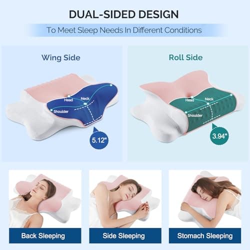 Camping Pillow Memory Foam Pillows,Cooling Ergonomic Dual-Sided Orthopedic Neck Cervical Pillow with Ice Silk Pillowcase, Breathable Contour Pillow for Travel, Side, Back, Stomach Sleepers - Thumbnail 4