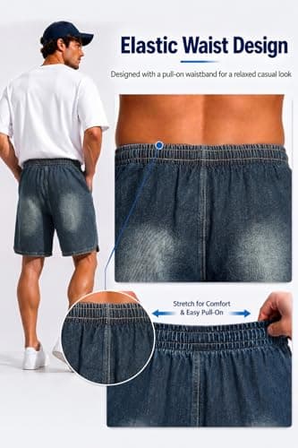 Heyfanee Mens Baggy Jean Shorts Y2k Elastic Waistband Jorts Men Streetwear Wide Leg Denim Shorts for Men Washed Blue 38 - Thumbnail 4