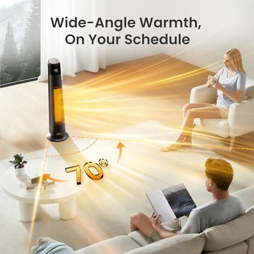FLANUR 1500W Space Heaters for Indoor Use Large Room, WIFI Electric Heater with Voice Control, 5 Modes, ECO Thermostat, 12H Timer, Quiet & Safety PTC Ceramic Heater for Bedroom, Black, 1 Pack - Thumbnail 5