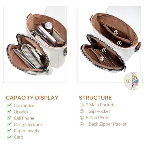 GEMIU Cell Phone Purse for Women Vegan Leather Cross body Wallet Mini Shoulder Handbag Purse with Card Slots - White&Brown - Thumbnail 5