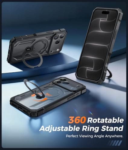 FNTCASE for iPhone 17 Pro-Max Case: [360 Spin Magnetic Ring Kickstand] [Compatible for MagSafe] [Screen Protector] Heavy Duty Military Grade Protection Protective Phone Case with Stand Black - Thumbnail 4