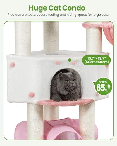 Cat Tree Tower for Large Cats Adult - 60 Inch XXL Sturdy Heavy Duty Extra Wide Scratching Posts (φ4.4in) Condo - Indoor Big Cat House Hammock Perch - XL Wood Multi Level Feline Pet Bed Trees Houses - Thumbnail 3
