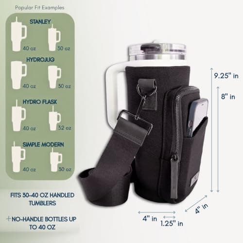 SOLLY AND RUE Water Bottle Sling Bag Crossbody Water Bottle Holder with Strap & Phone Pocket Insulated Carrier for Stanley & Hydro Flask up to 40oz Travel & Walking Companion - Thumbnail 6