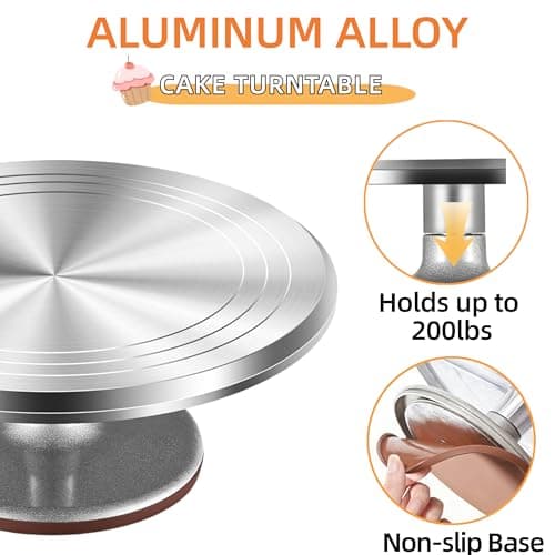 12-Inch Aluminum Alloy Cake Turntable for Frosting, Ultra-Smooth Rotating Icing Stand with Non-Slip Base, Heavy-Duty Decorating Rotating Cake Stand for Baking, DIY Crafts, and Cake Decoration - Thumbnail 2