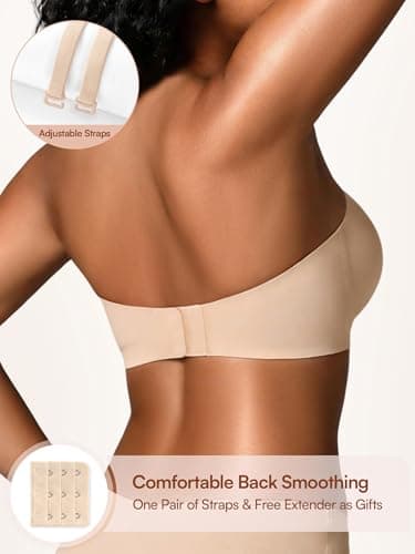 Cuteio Wireless Strapless Bras for Women, XL, Seamless Bandeau Bralette with Light Padding, Anti-Slip Tube Top Bra Skin - Thumbnail 3