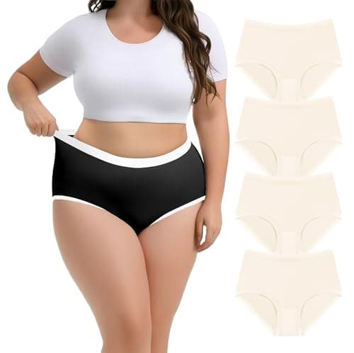 Lastshe plus size panties for Women Seamless Soft Underwear Stretchy No-roll Invisible Briefs 4-Pack,Nude,2X - Image 1