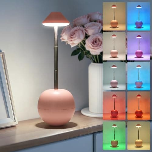 UMLAEN Rechargeable LED Table Light, Tumbler Cordless Table Lamp with 3 Colors & 7 RGB Stepless Dimmable Touch Control Lamps for Patio Restaurant Dining Home Bars (Pink) - Image 1