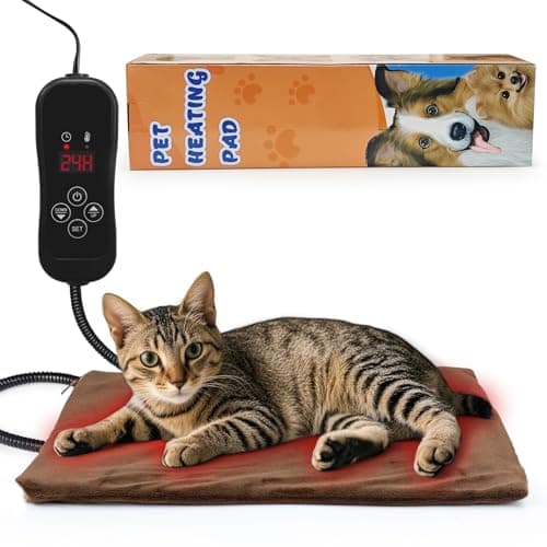 NAMOTEK Pet Heating Pad Adjustable Temperature with Timer, Waterproof Heated Mat with Chew Resistant Cord, Auto Power-Off Electric Indoor Pet Heat Pad for Dogs and Cats