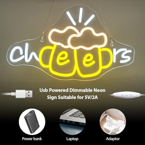 Cheers Neon Sign Beer Cup Neon Lights for Wall Decor Dimmable LED Neon Light Up the Good Times with a Cold Glow USB Powered for Bars Party Living Room Bar Man Cave Party Home kitchen Restautrant - Thumbnail 4